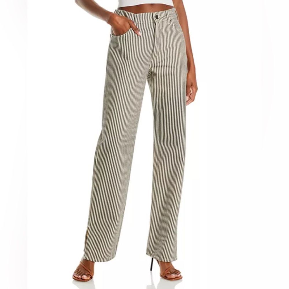 Anine Bing Roy Cotton High Rise Wide Leg Jeans in Stripe 27